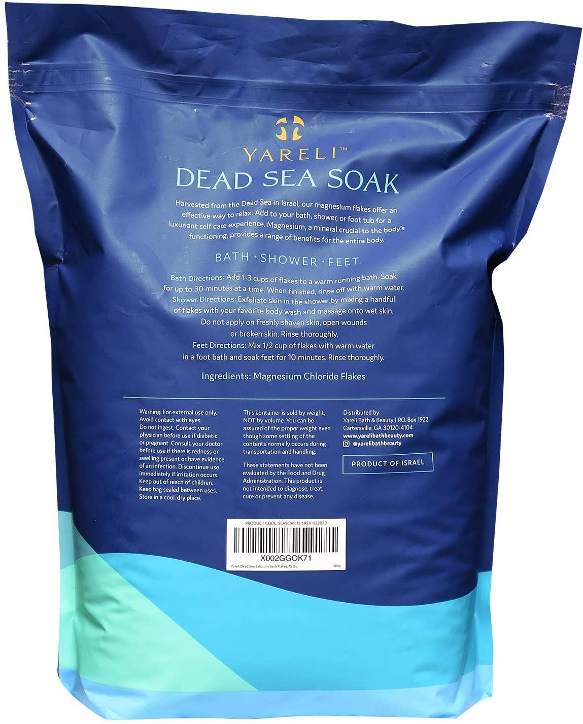 Yareli Unscented Dead Sea Magnesium Bath Soak, 15lb