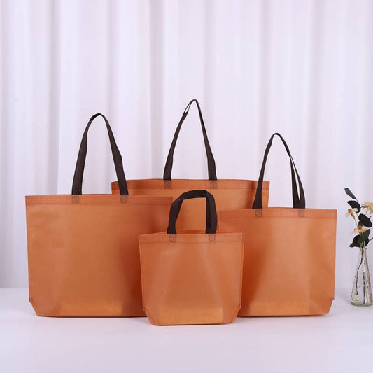 50pcs, 4 Sizes Caramel Non-woven Gift Bag with Brown Handle: Medium