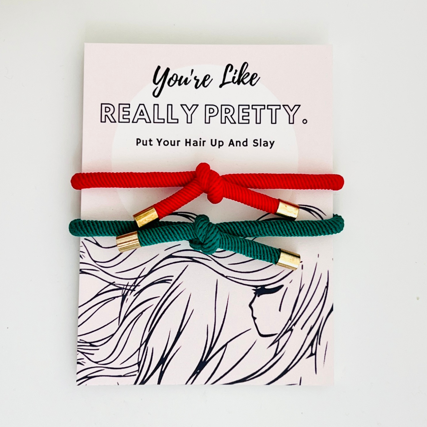 Really Pretty Double Elastic Hair Tie - Hair Accessory Card: Black & Tan