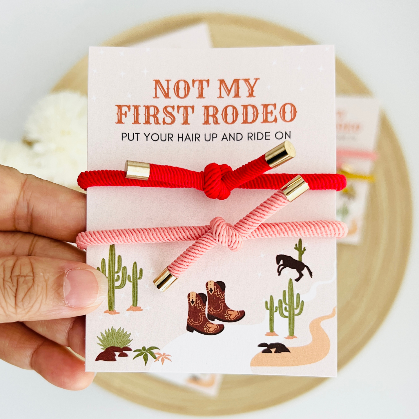 Not My First Rodeo Double Hair Tie - Western Cowboy Cowgirl: Black & Tan