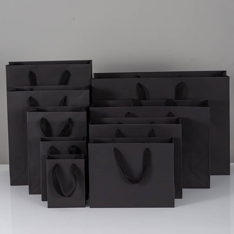All Black Cotton Handle Paper Gift Bag w/ free tissue: V3