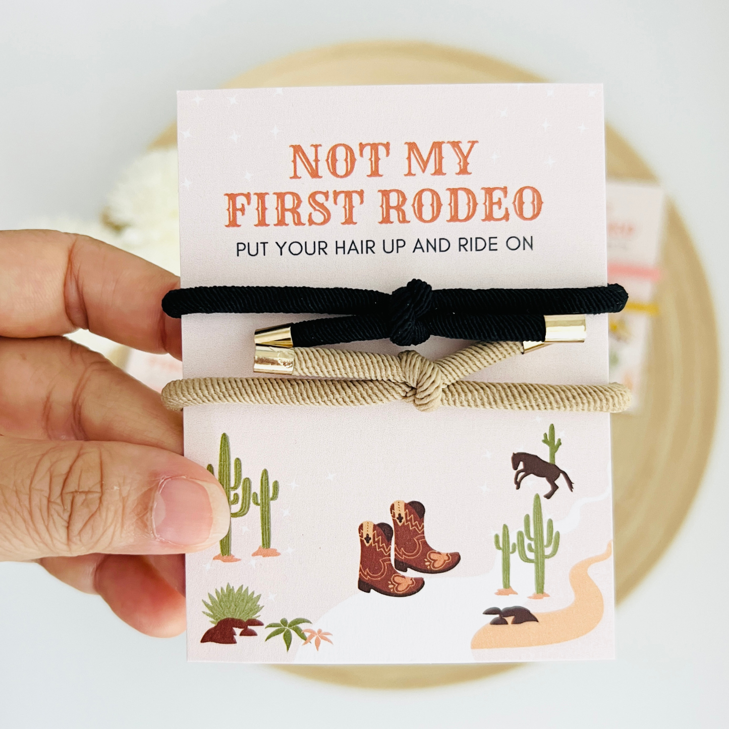 Not My First Rodeo Double Hair Tie - Western Cowboy Cowgirl: Yellow & Grey