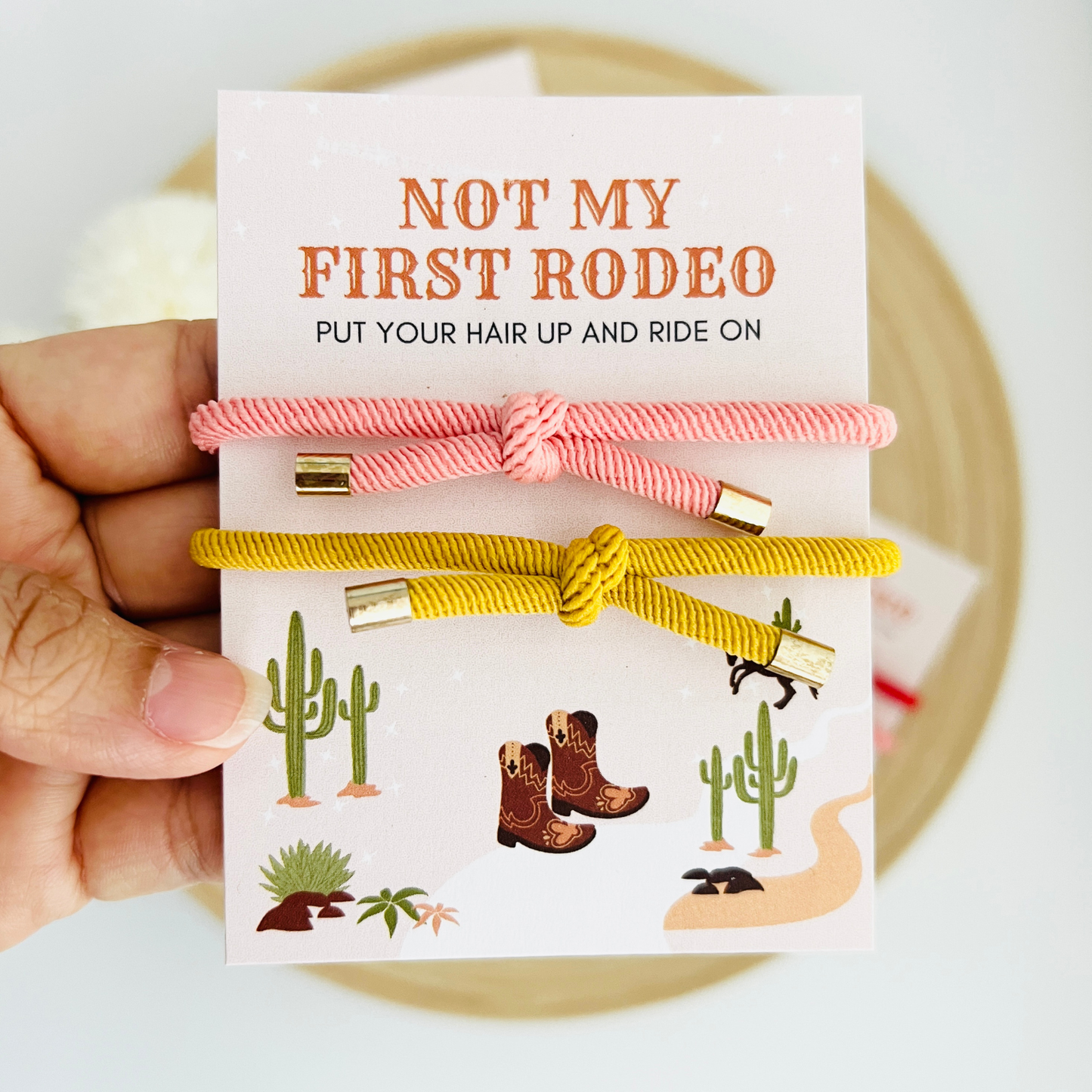 Not My First Rodeo Double Hair Tie - Western Cowboy Cowgirl: Black & Tan