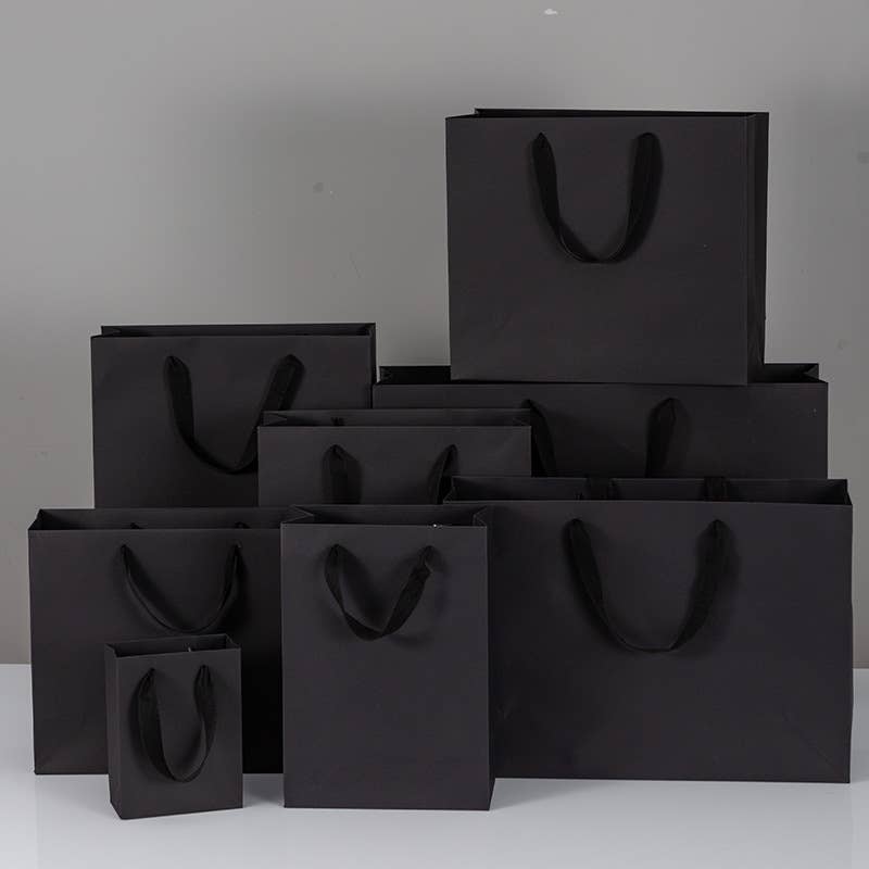 All Black Cotton Handle Paper Gift Bag w/ free tissue: V3