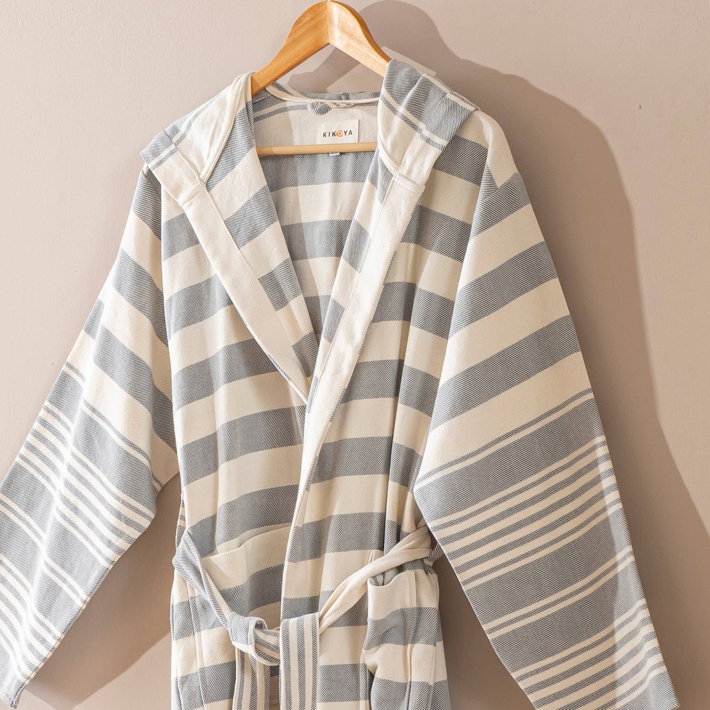Bathrobe Turkish Cotton Lightweight Summer Hood Kimono Robe : Black / S-M