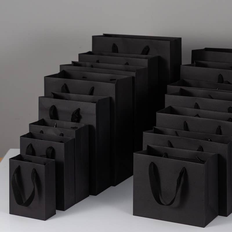 All Black Cotton Handle Paper Gift Bag w/ free tissue: V3