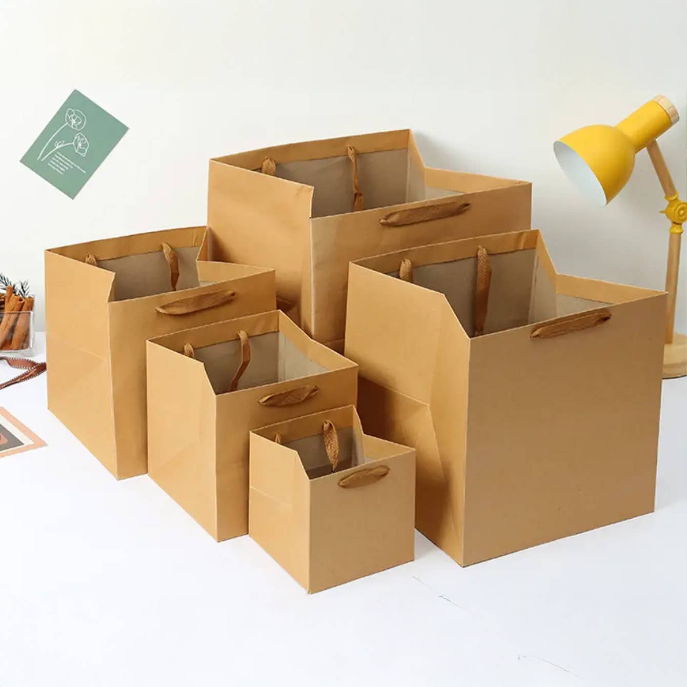 Square Kraft Brown Cotton Handle Paper Gift Bag w/ tissue: S1