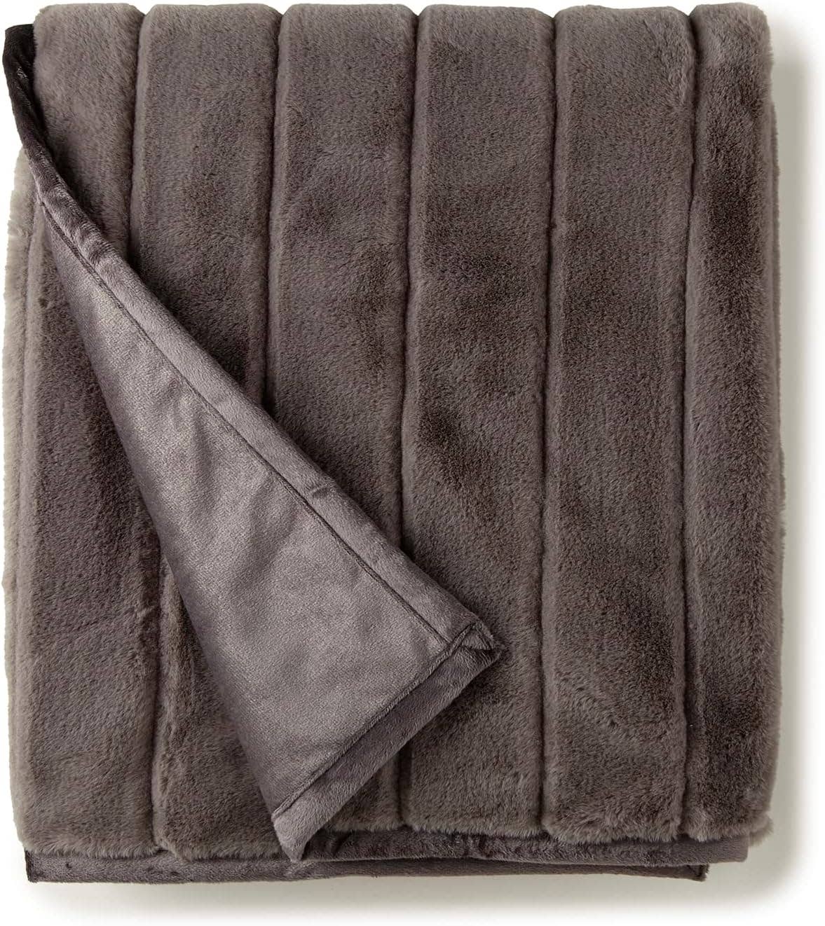 Channel Cut Faux Rabbit Fur Throw 50" x 60": Ivory