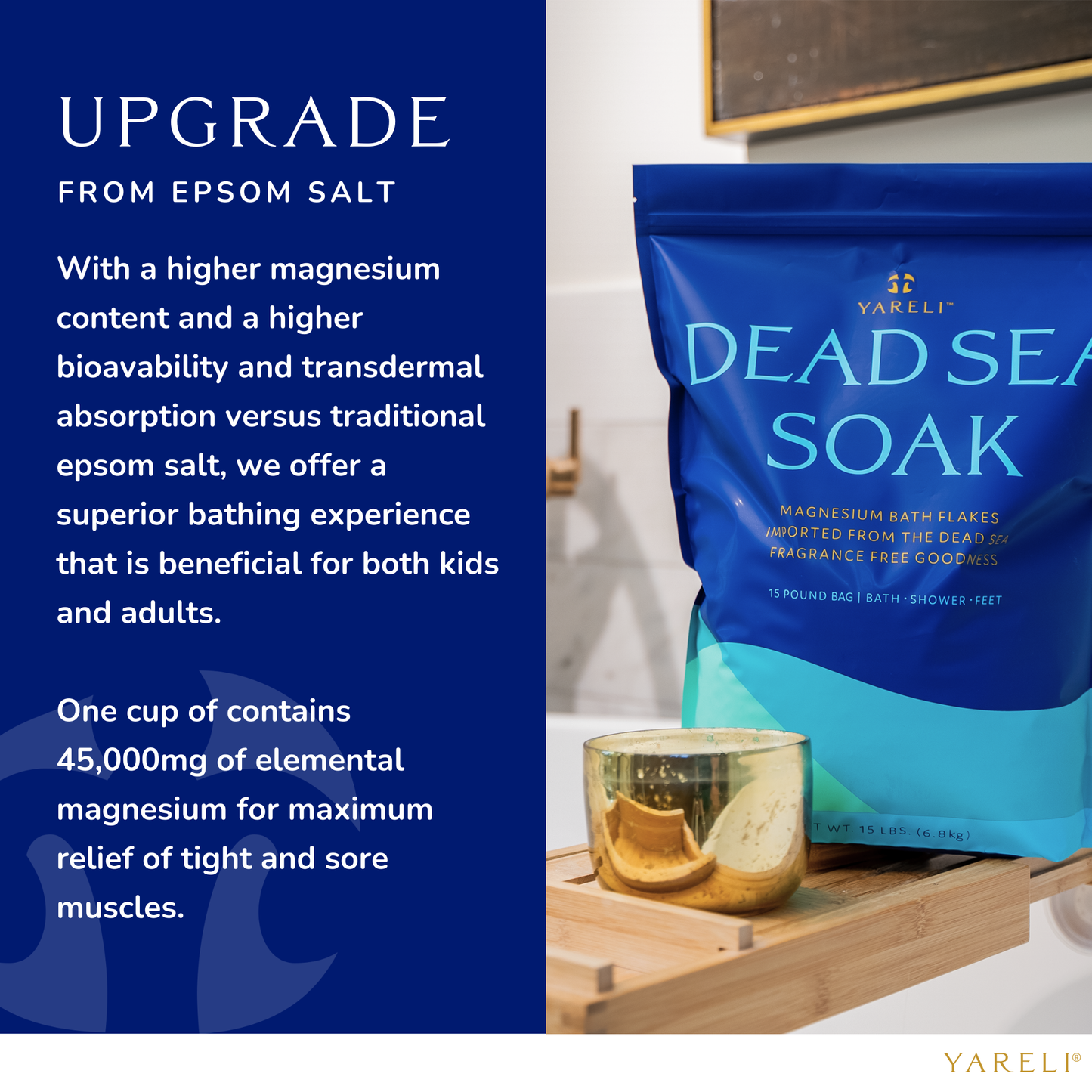 Yareli Unscented Dead Sea Magnesium Bath Soak, 15lb