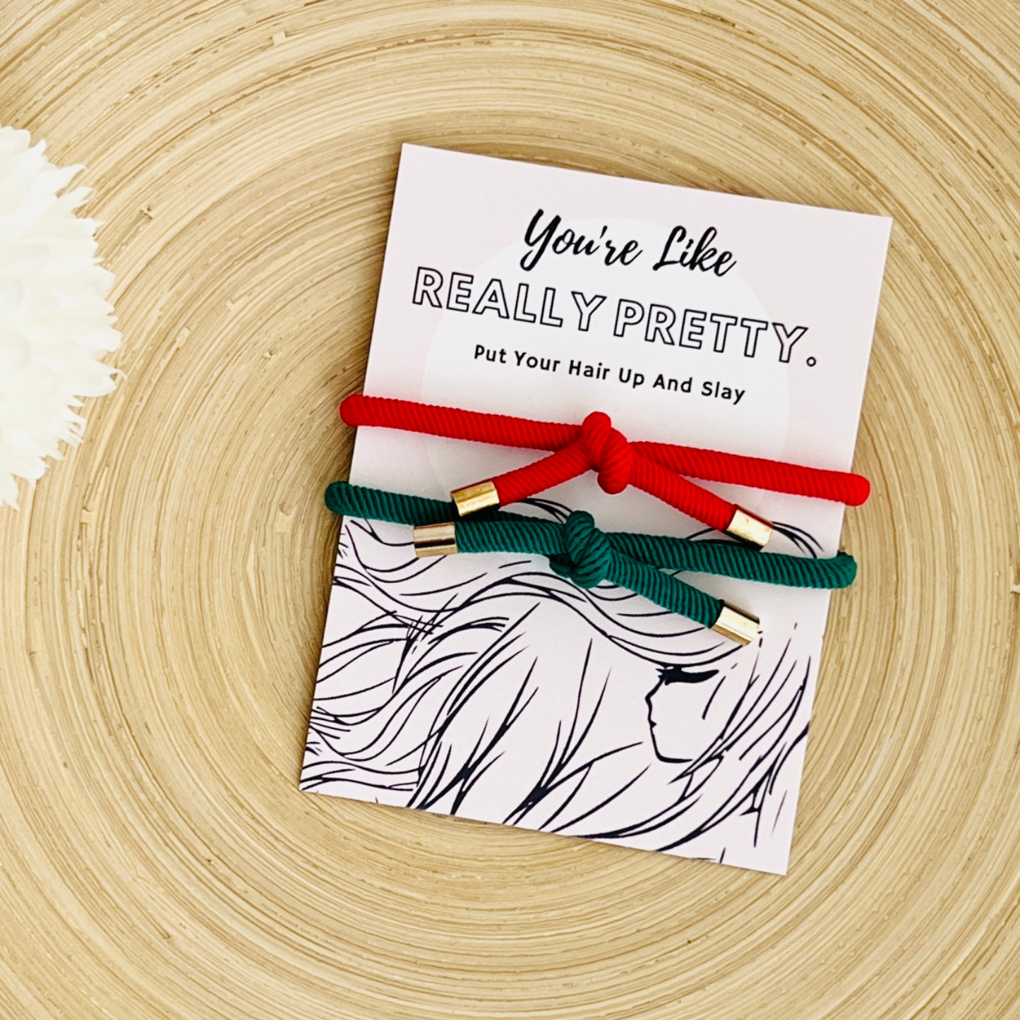 Really Pretty Double Elastic Hair Tie - Hair Accessory Card: Black & Tan