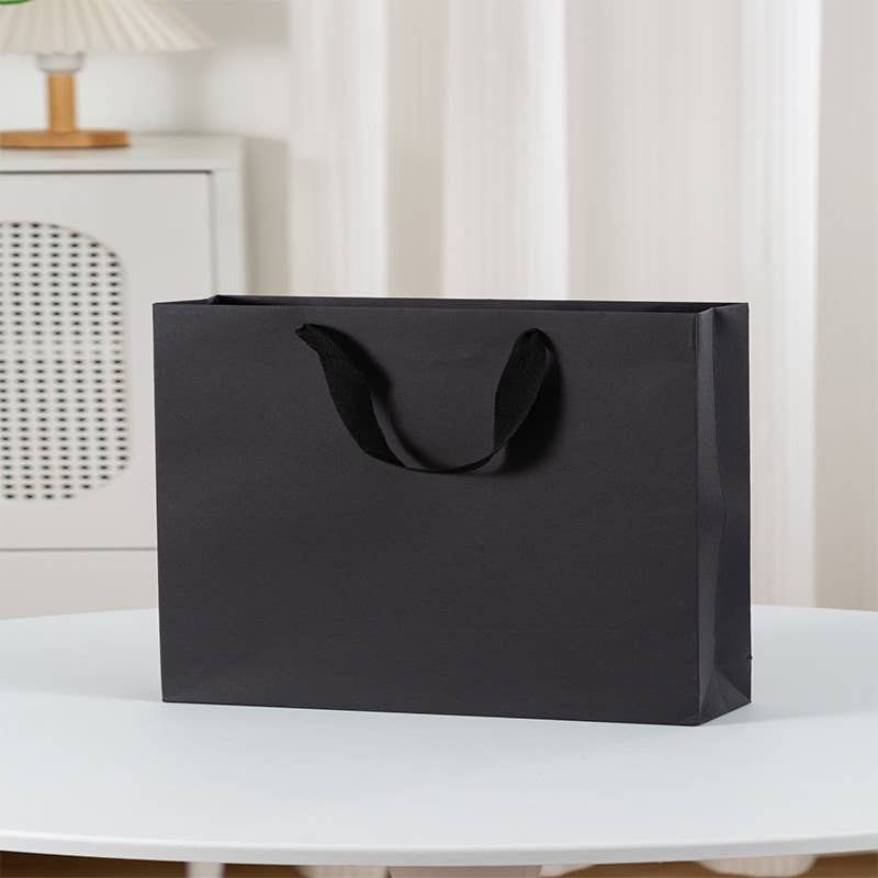 All Black Cotton Handle Paper Gift Bag w/ free tissue: V3