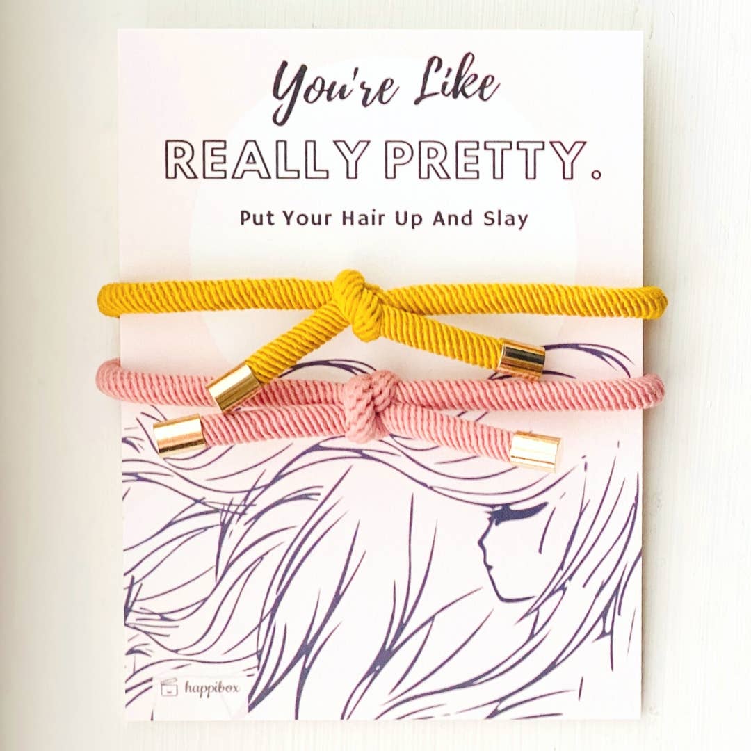 Really Pretty Double Elastic Hair Tie - Hair Accessory Card: Black & Tan