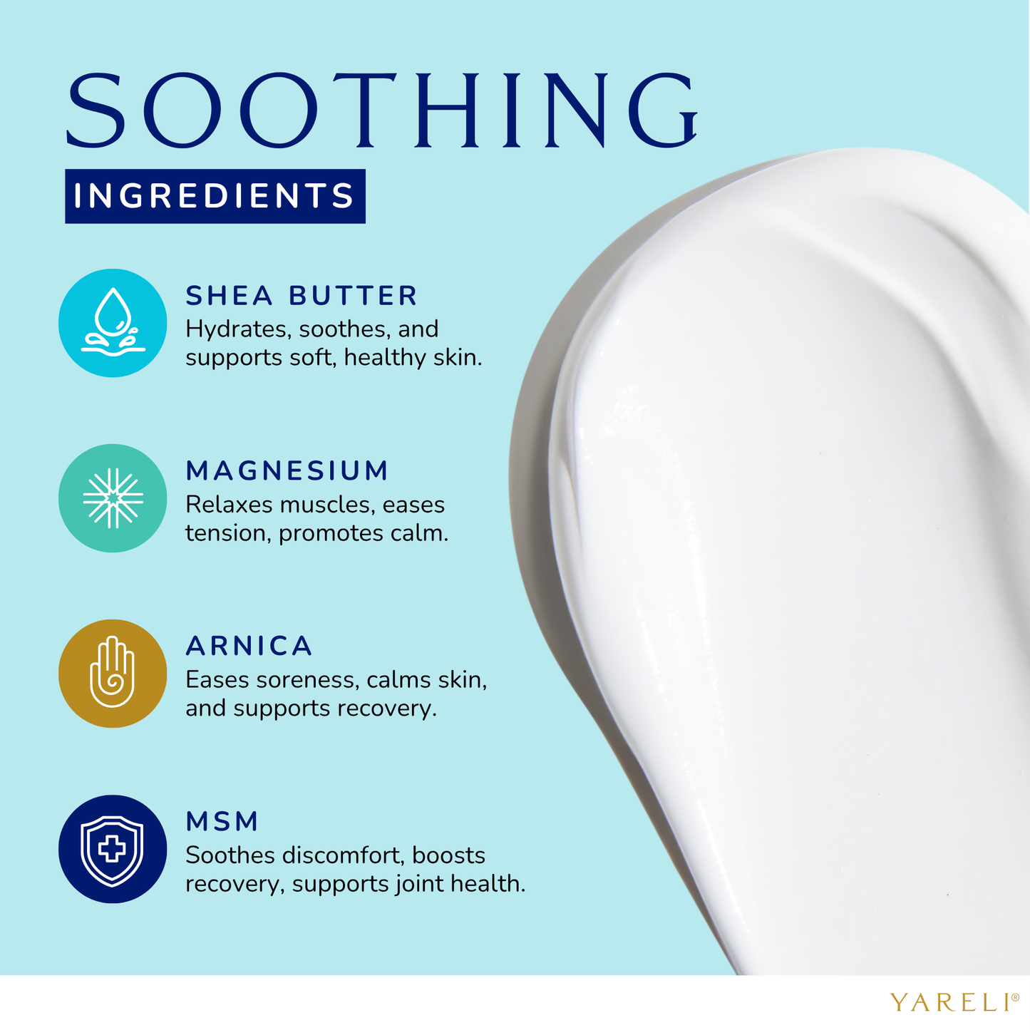 Yareli Magnesium Cream with Arnica and MSM, 4oz, Unscented