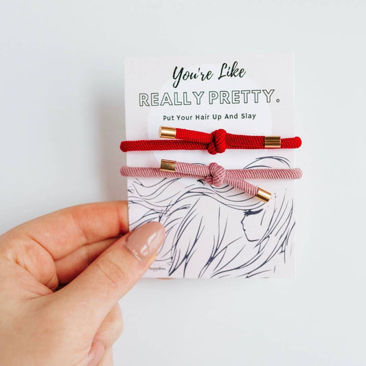 Really Pretty Double Elastic Hair Tie - Hair Accessory Card: Black & Tan