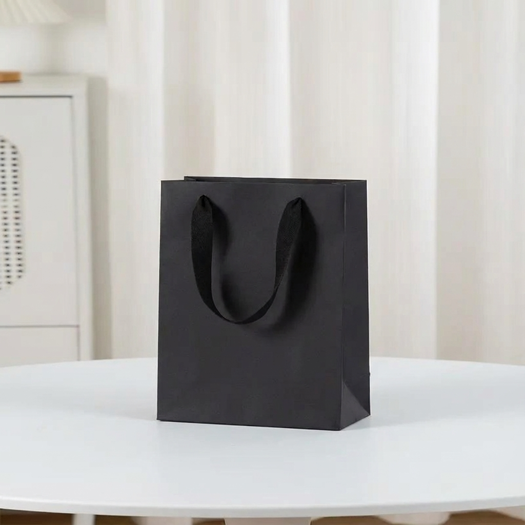 All Black Cotton Handle Paper Gift Bag w/ free tissue: V3