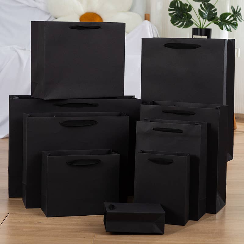 All Black Cotton Handle Paper Gift Bag w/ free tissue: V3