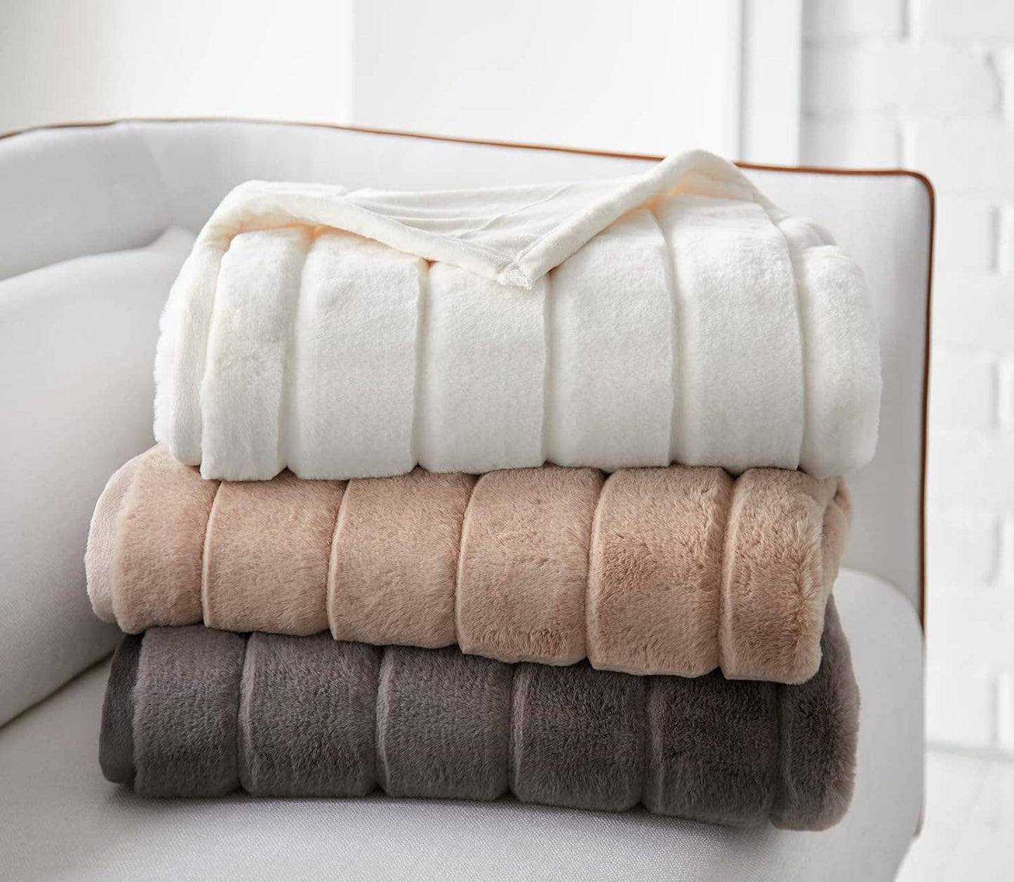 Channel Cut Faux Rabbit Fur Throw 50" x 60": Gray