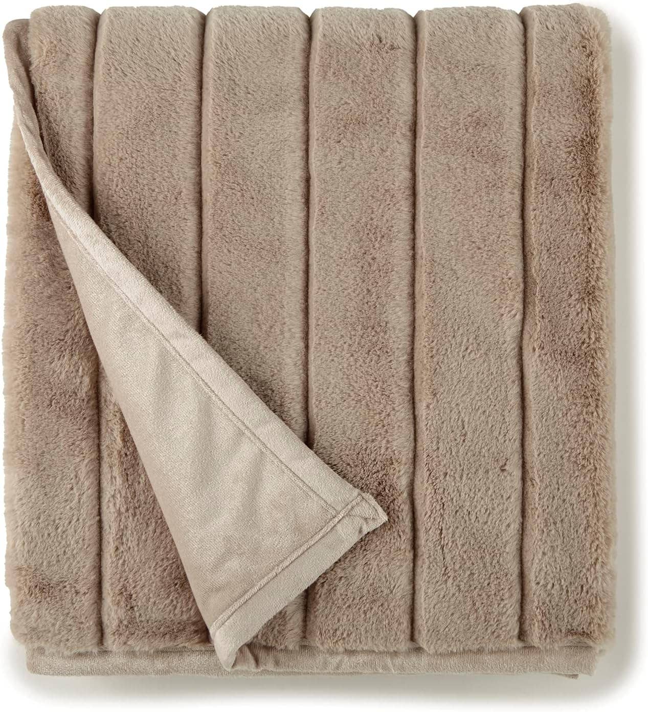 Channel Cut Faux Rabbit Fur Throw 50" x 60": Ivory