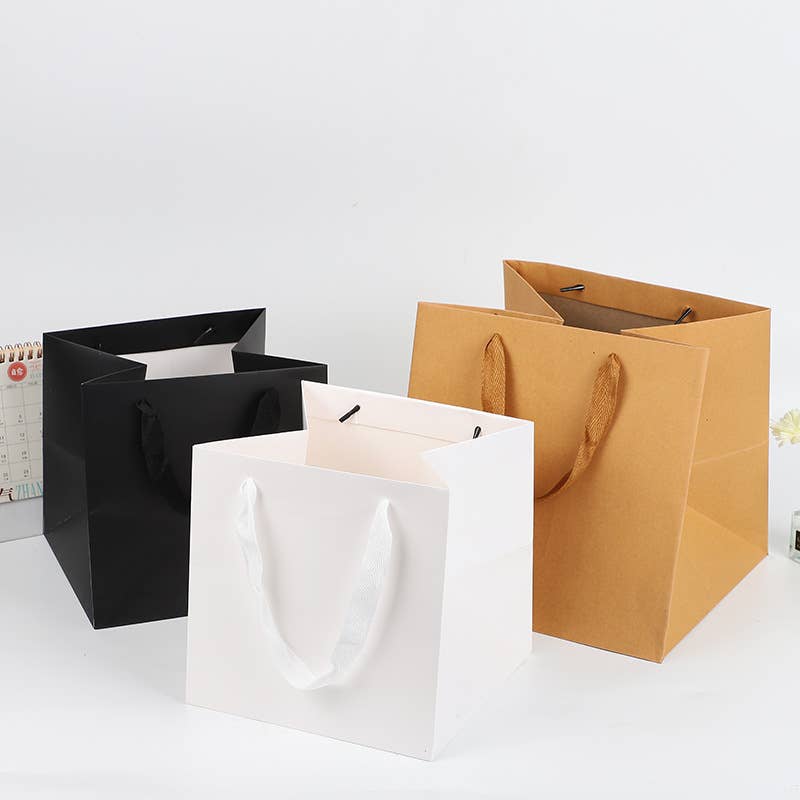 Square Kraft Brown Cotton Handle Paper Gift Bag w/ tissue: S1