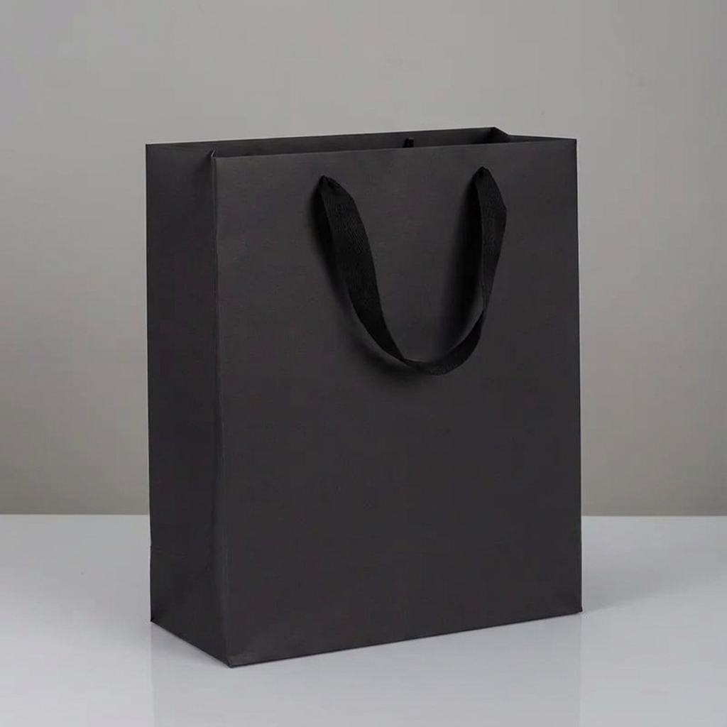 All Black Cotton Handle Paper Gift Bag w/ free tissue: V3