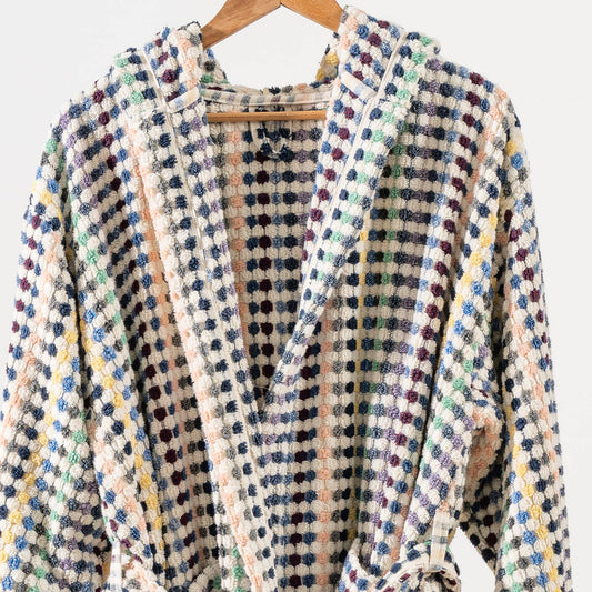 Pompom Bathrobe Handloom Turkish Cotton Resort Heavy Luxury: S-M