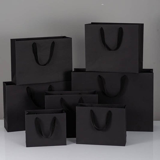 All Black Cotton Handle Paper Gift Bag w/ free tissue: V3