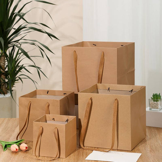 Square Kraft Brown Cotton Handle Paper Gift Bag w/ tissue: S1