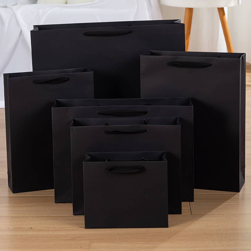 All Black Cotton Handle Paper Gift Bag w/ free tissue: V3